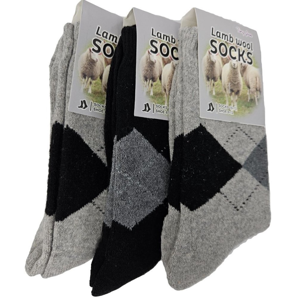 Men Lamb Wool Socks, Thermal Warm Winter Boot Crew Socks 3-Pairs